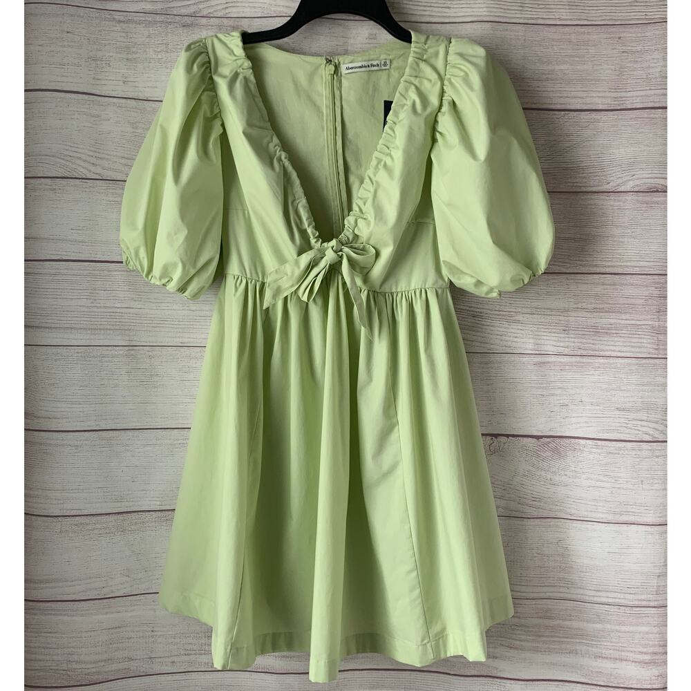 Abercrombie & Fitch Light Green Dress Puff Sleeves Babydoll Tie Detail Size XS